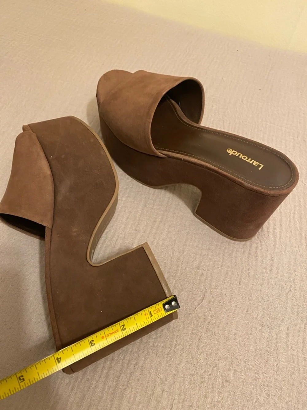 Larroude Brown Suede Platform Slide Sandals. Size 8.5